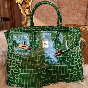 Luxury Emerald 35 Gorgeous shiny crocodile alligator exotic bag silver hardware